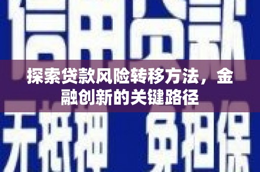 鹿城探索贷款风险转移方法，金融创新的关键路径